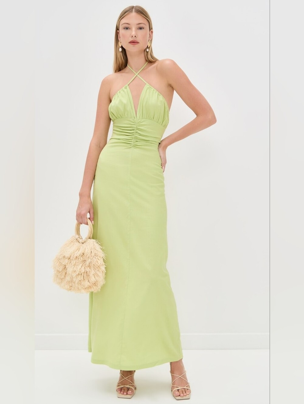 Riot Swim Dani Cross Halter Ruched Maxi Dress